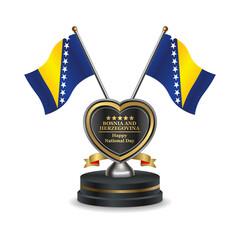 Bosnia and Herzegovina flag in a stand on table transparent background. Vector Illustration