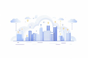 Smart City scape community internet networking and communication with Cloud technology, Smart city illustration concept