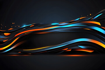 Abstract black tech banner with neon blue and orange lights that glow. the idea of a contemporary, futuristic backdrop. Illustration in vector format design. - obrazy, fototapety, plakaty