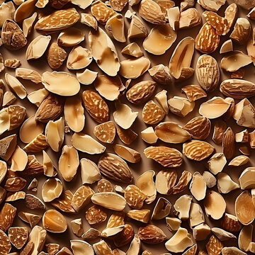 Almendras picadas de forma irregular dispuestas de formar plana. Generative AI.