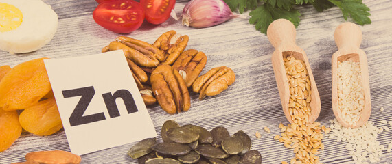Healthy food containing natural zinc, vitamins or minerals. Best ingredients for healthy nutrition
