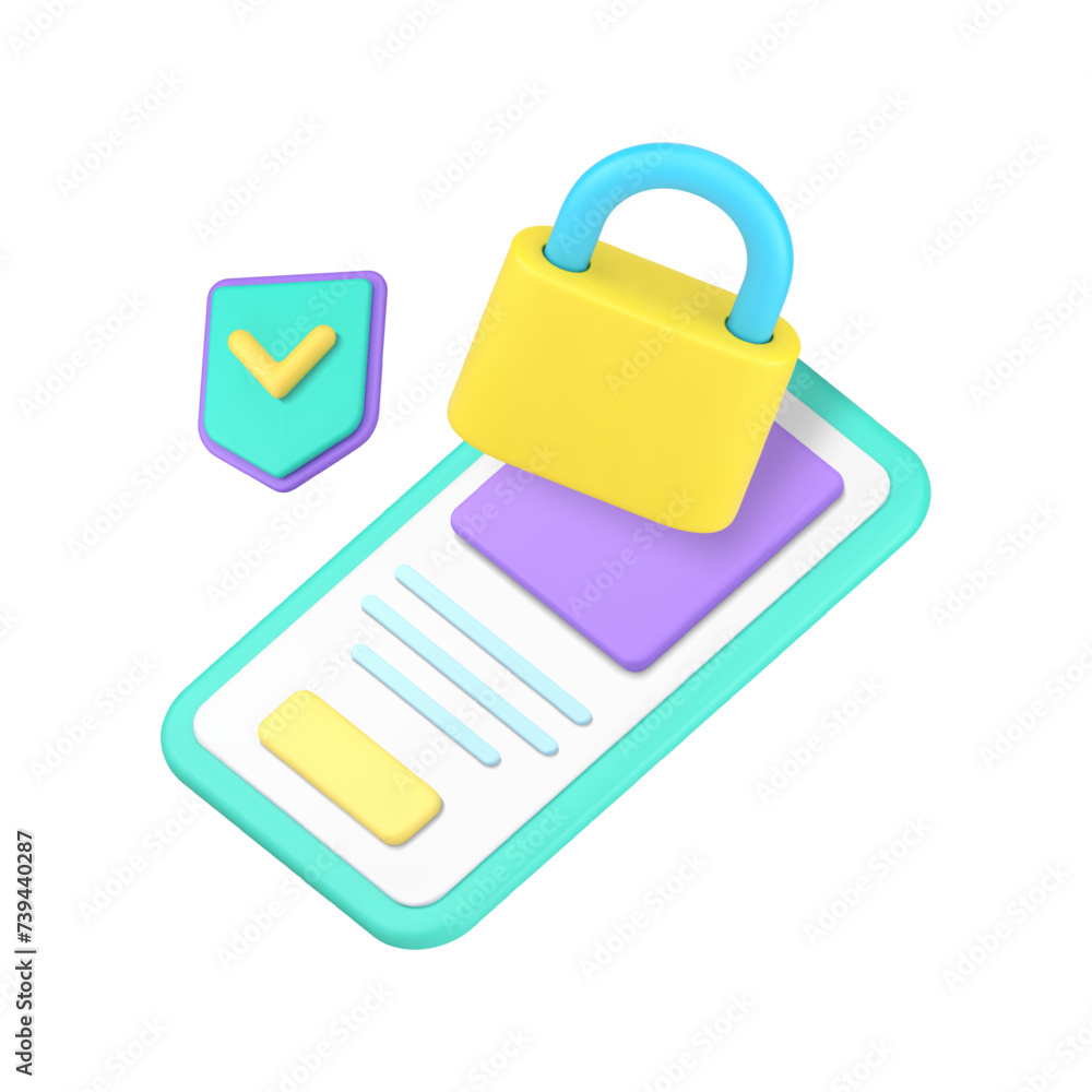 Poster smartphone data protection digital security application with padlock 3d icon realistic vector
