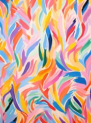 Obraz premium A vibrant painting featuring colorful feathers, set against a clean white background. Perfect for adding a pop of color to any space.