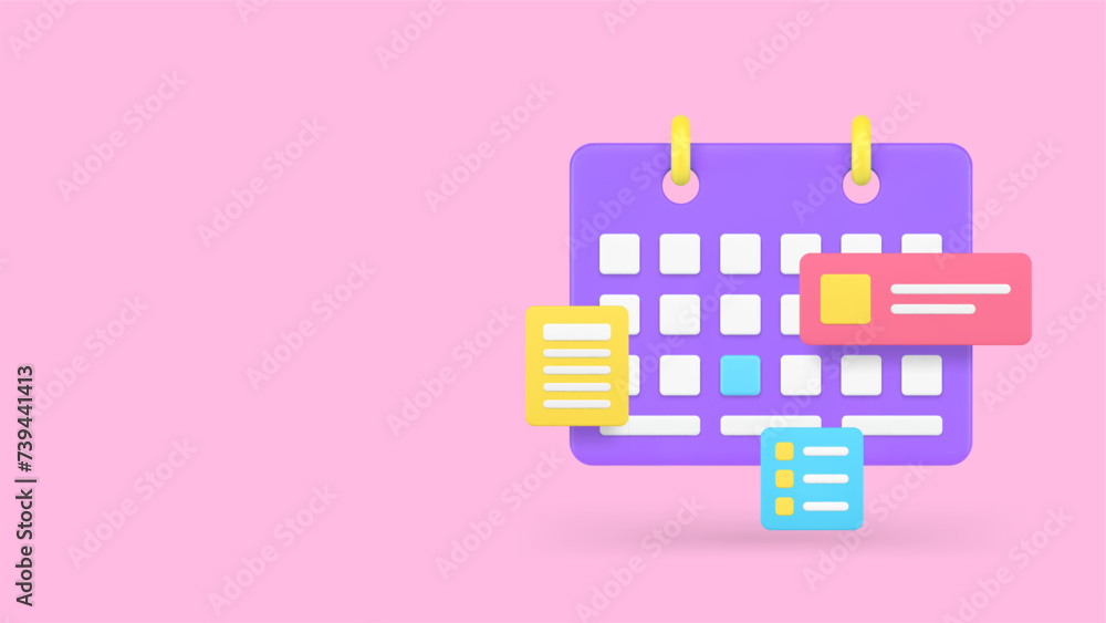 Poster calendar schedule reminder time management banner with copy space 3d icon realistic vector