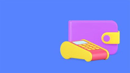 Shopping POS terminal payment online banking banner with copy space 3d icon realistic vector