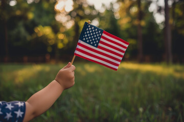 Child Holding an American Flag for Forth of July, Memorial Day, Veteran's Day