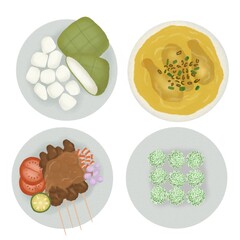 Set of Indonesian Cuisine Food Illustration