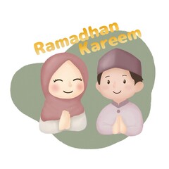 Girl and Boy Ramadhan Mubarak Illustration
