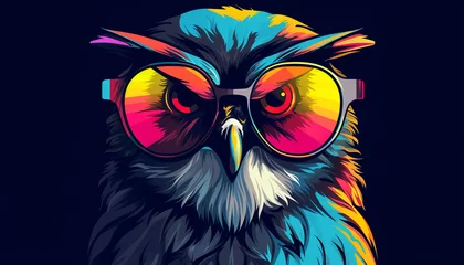 Küchenrückwand glas motiv owl wearing sunglasses on a solid color background © rida