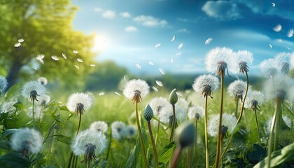 Obraz premium Dandelions flowers field