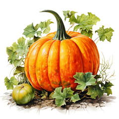 pumpkin with leaves on white background

