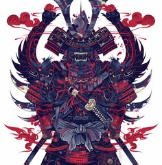 Samurai standing, sword ready, stoic