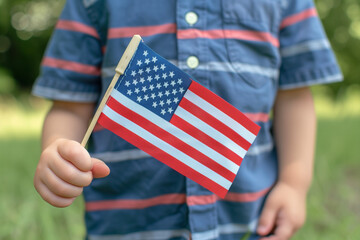 Patriotic Child Holding American Flag for Forth of July, Memorial Day, Veteran's Day