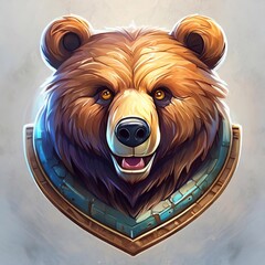 Grizzly head, bear logo 3d