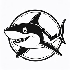 Monochrome logo emblem, shark on a white background.