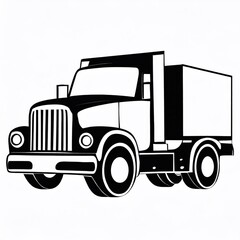 Monochrome logo emblem, truck on a white background.
