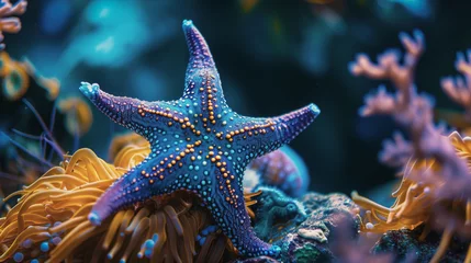 Poster Colorful starfish. Exotic underwater landscape, coral reef © svetlanais
