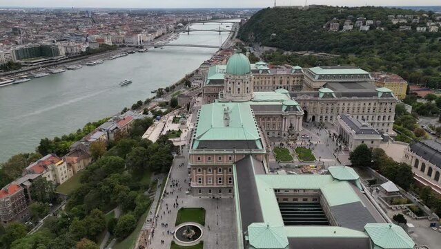 Aerial and drone view of Buda Castle, Budapest, Hungary