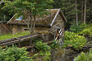 Fototapeta na wymiar Historical water mill in Egge Museum at Steinkjer in Norway, Europe 