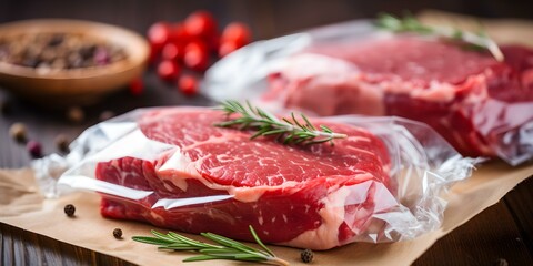 Vacuum-Sealed Raw Beef Ribeye Steak: Preserving Freshness. Concept Food Preservation, Vacuum Sealing, Meat Storage, Freshness Maintenance - Powered by Adobe