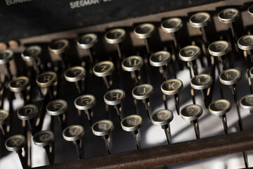 old dusty typewriter keys vintage style close-up