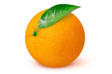 Orange with leaf on isolated white background.