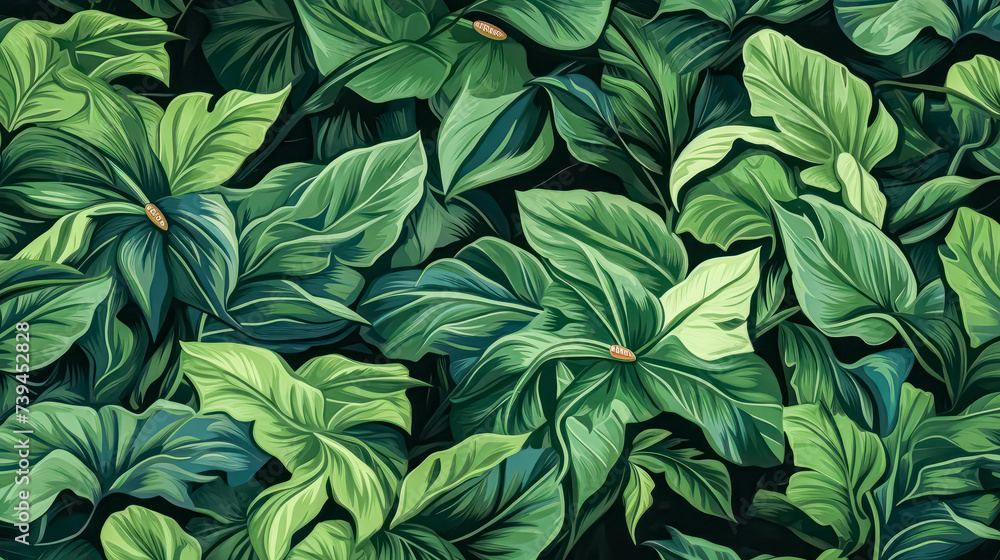 Poster vibrant and lush, this tropical background features an array of jungle plants, creating an exotic pa