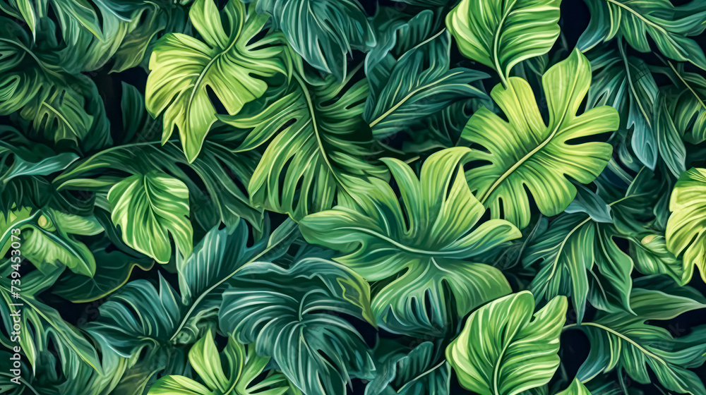 Aufkleber vibrant and lush, this tropical background features an array of jungle plants, creating an exotic pa