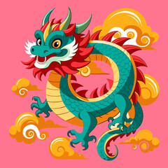 Chinese dragon on a pink background. Vector illustration for your design.