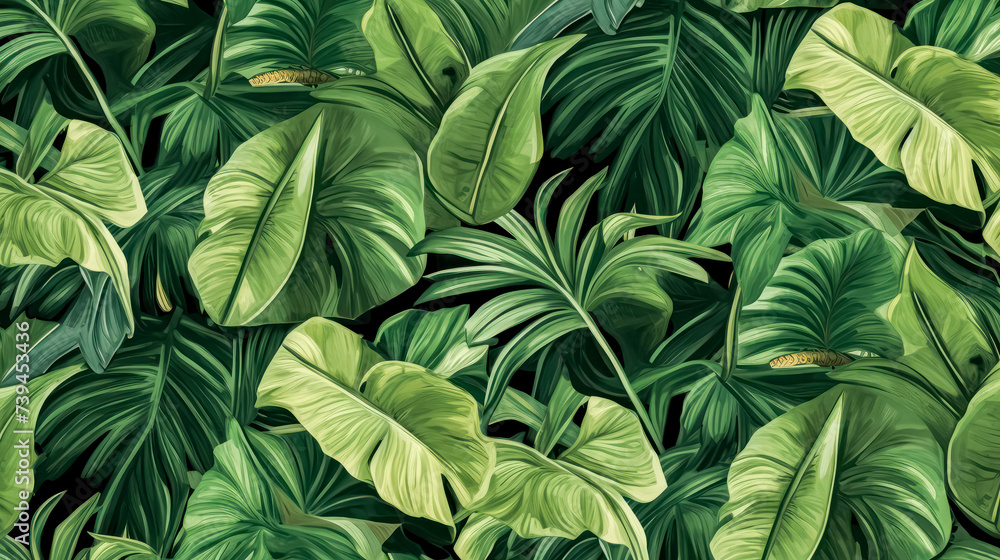 Aufkleber vibrant and lush, this tropical background features an array of jungle plants, creating an exotic pa