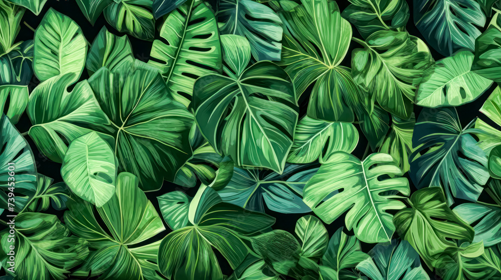 Poster vibrant and lush, this tropical background features an array of jungle plants, creating an exotic pa
