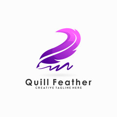 Obraz premium feather quill logo with soft pen lines combination