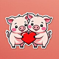 Obraz na płótnie Canvas two cartoon pigs holding a heart