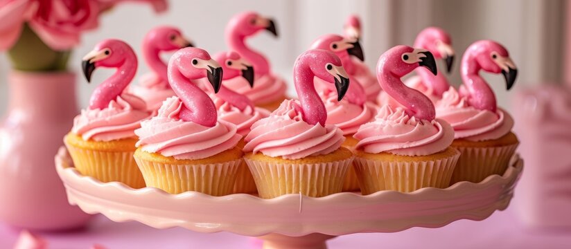 Delicious pink flamingo themed cake for a girly celebration with cute flamingo decorations