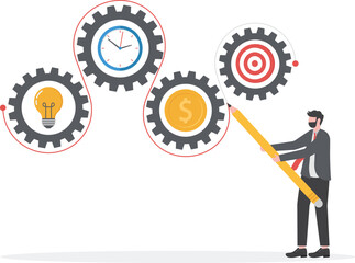 Operations management involving business process and workflow, monitoring and evaluation, quality control, businessman management and working process conceptual

