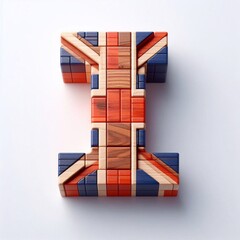 I letter United Kingdom letters shape 3D wooden Lettering Typeface. AI generated illustration