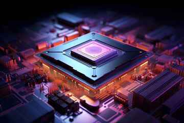 Fototapeta na wymiar Glowing CPU Chipset on Electronic Motherboard