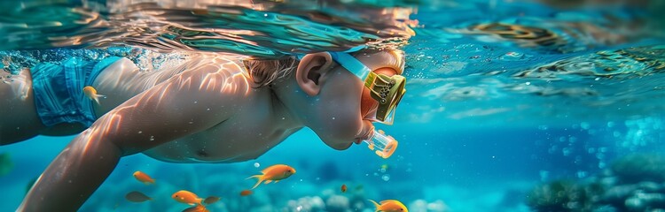 cute little toddler snorkeling in the sea while on vacation