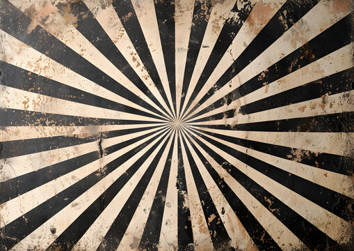 Vintage illustration of radial stripes with a distressed texture. Retro circus theme. Design for print, poster, and greeting card. Background for banner with copy space.