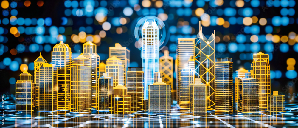 Aufkleber urban digital mesh: the citys architecture intertwines with the invisible networks of technology, cr