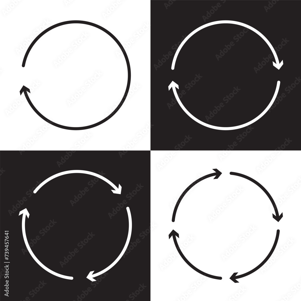 Poster circle arrow icons set. round reload, restart, recycle and repeat symbol. one, two, three and four a