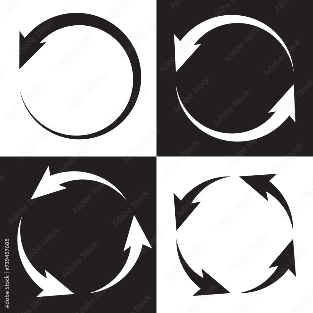 Poster circle arrow icons set. round reload, restart, recycle and repeat symbol. one, two, three and four a