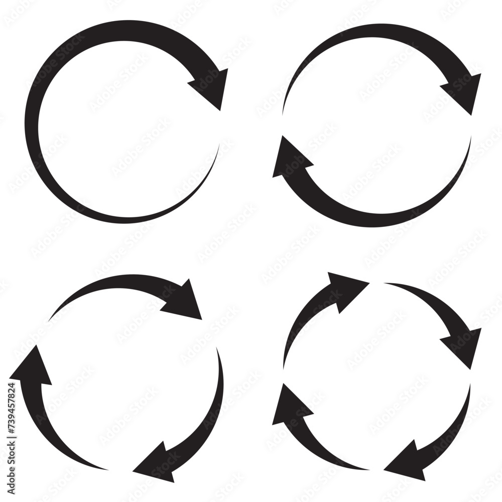 Poster circle arrow icons set. round reload, restart, recycle and repeat symbol. one, two, three and four a