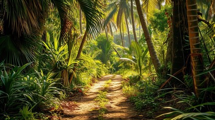 Landscape of tropical rainforest with tropical lush and vegetation