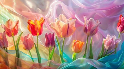 Lose yourself in the beauty of an abstract colored background, alive with the vibrant hues of tulips and other flowers
