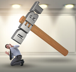 Businessman under the burden of debt and loan