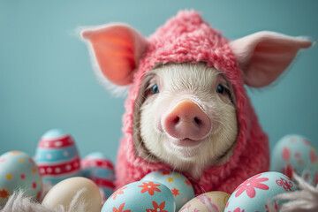Schwein im Osterkostüm - obrazy, fototapety, plakaty