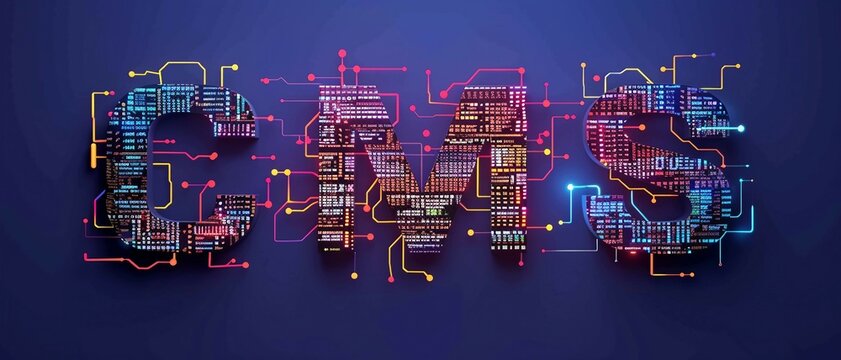 Binary code streams shaping the letters CMS,  , representing the concept of Content Management System.