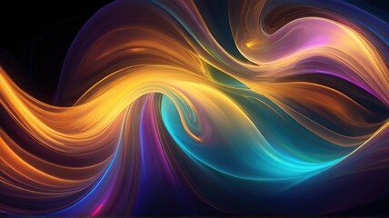 Abstract holographic waves in neon colors swirl dynamically against a dark backdrop