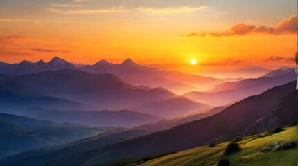 Naklejka na ściany i meble sunrise in the mountains, ai generated